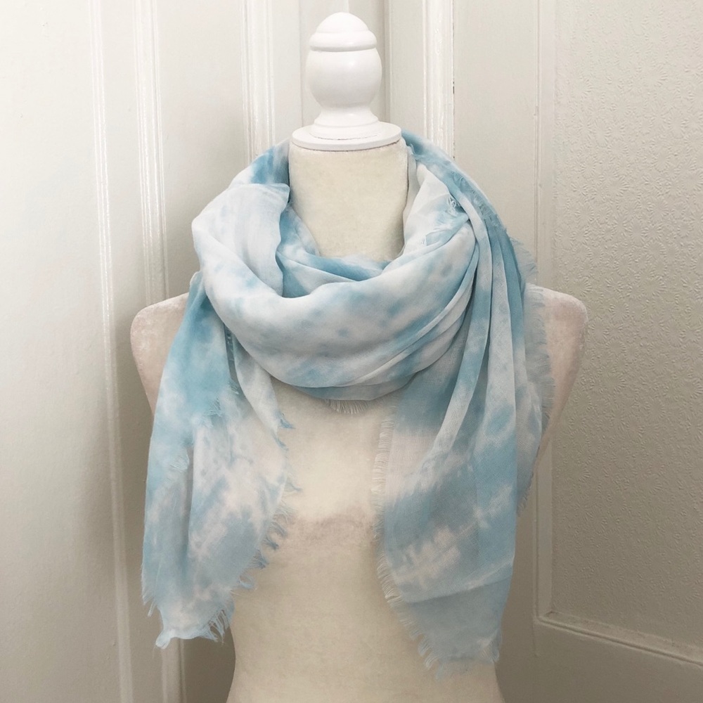 Lightweight Tie Dye Blue Fray Edge Scarf - Picture 1 of 7